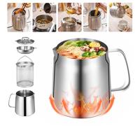 Oil Strainer Pot, 2L 304 Stainless Steel Oil Filter Pot with Mesh Strainer and Lid, Filter Basket, Bacon Grease Container Oil Storage Can, Versatile Oil Filter for Storing Frying Oil Cooking Grease