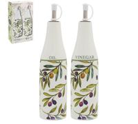 Oil Vinegar Ceramic Bottles Set Olive Grove Kitchen Dining Floral Gift Idea