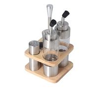 Oil Vinegar Salt Pepper Dispenser Set, Olive Oil Dispenser Stainless Steel Salt and Pepper Shakers Set Seasoning Bottle Set Kitchen Table Seasoning Bottle Holder for Oil Salt Soy Sauce