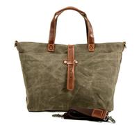 Oil wax canvas women's bag Simple handbag Horizontal style solid color retro single shoulder messenger bag Men's pleated Tote bag(Military green)