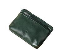 Oil-Wax Leather Front and Back Zipper Coin Purse, Portable Change and Credit Card Storage Bag, Suitable for Both Men and Women, wear-Resistant and Durable, Soft to The Touch (Green)