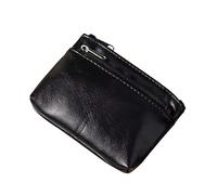 Oil-Wax Leather Front and Back Zipper Coin Purse, Portable Change and Credit Card Storage Bag, Suitable for Both Men and Women, wear-Resistant and Durable, Soft to The Touch (Black)