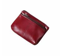 Oil-Wax Leather Front and Back Zipper Coin Purse, Portable Change and Credit Card Storage Bag, Suitable for Both Men and Women, wear-Resistant and Durable, Soft to The Touch (red)