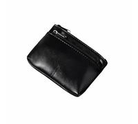 Oil-Wax Leather Front and Back Zipper Coin Purse, Portable Change and Credit Card Storage Bag, Unisex, wear-Resistant and Durable, Soft to The Touch (Black)