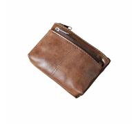 Oil-Wax Leather Front and Back Zipper Coin Purse, Portable Change and Credit Card Storage Bag, Unisex, wear-Resistant and Durable, Soft to The Touch (Brown)