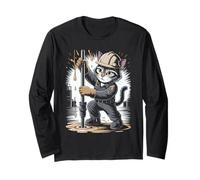 Oil Worker Cat Petroleum Oil Drilling Kitten Long Sleeve T-Shirt