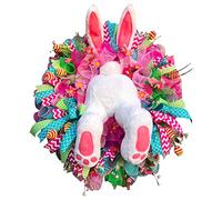 Oilave Easter Wreaths For Front Door, Easter Thief Bunny With Ears Wreath, Door Wreaths Bunny Decorations Outside Home, Easter Reef Decor Happy Spring Outdoor Daisy Garland Farmhouse Flower