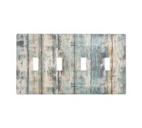 OILbiexn Decorative Switch Plate Cover with Vintage Grey Blue Wooden Board Wood Plank Design 4 Gang Artistic Wall Plate Unique Quad Toggle Light Switch Covers for Farmhouse Cabin Home Decor