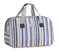 Oilcloth Holiday Travel Weekender Tote Bag Handbag Floral Owl Stripe Print (Large, White blue stripe)