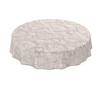 Oilcloth Tablecloth Washable Garden Tablecloth Oilcloth Round Oval Square Indoor Outdoor Baroque Vine Pattern Light Grey/Beige Round 120 cm with Hem - Edged