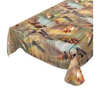 Oilcloth Tablecloth Washable Garden Tablecloth Oilcloth Round Oval Square Indoor Outdoor Hunting Wild Hunter Motif Wood 180 x 140 cm with Hem - Edged