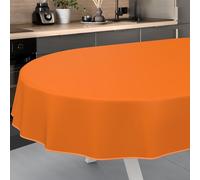 ANRO Oilcloth Tablecloth, Washable, Oilcloth, Garden Tablecloth, Outdoor, Indoor, Oval, 160 x 140 cm with Hem, Orange