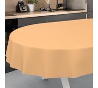 ANRO Oilcloth Tablecloth, Washable, Oilcloth, Garden Tablecloth, Outdoor, Indoor, Oval, 220 x 140 cm with Hem, Apricot