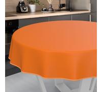 ANRO Oilcloth Tablecloth, Washable, Oilcloth, Garden Tablecloth, Outdoor, Indoor, Round, 120 cm with Hem, Orange