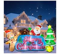 OILCUP 9.2 FT Inflatables Merry Christmas Banner with Santa, Gingerbread Man & Christmas Tree, Blow Ups Outdoor Inflatables Sign with Build-in LEDs for Lawn Yard Winter Holiday Xmas Party Decor