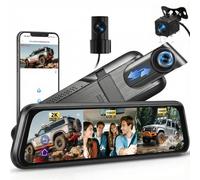 OiLiehu 3 Channel 2K Mirror Dash Cam, 2K+1080P+1080P Dash Cam Front and Rear and Inside Triple Cameras, 9.66" IPS Touchscreen, Night Vision, Parking Assist, G-sensor, Loop Record, APP Control, BSD