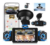 OiLiehu 4 Channel Dash Cam, 1080P HD In-Car Camera, Built-in Dual 480P Cameras, 3" Touchscreen Dash Cam with Loop Recording, G-Sensor, APP Control, Parking Assistant, Night Vision, Motion Detection