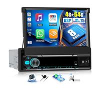 OiLiehu 4G+64G 8-Core Android 15 Single Din Car Stereo Wireless CarPlay Android Auto, 7'' Flip Out Touchscreen with WiFi GPS Mirror Link Bluetooth FM/AM/RDS DSP EQ SWC AUX USB 4G Module Backup Camera