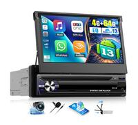 OiLiehu 4G+64G Android 13 Single Din Car Stereo with Wireless CarPlay Android Auto, 1 Din 7 inch Flip Out Touchscreen Radio with WiFi GPS Mirror Link Bluetooth FM RDS EQ SWC USB AHD Backup Camera