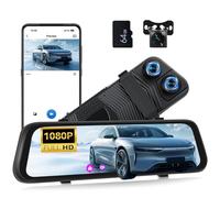 OiLiehu 9.66" 3 Channel Mirror Dash Cam, Smart Rear View Mirror Camera, 1080P Dash Cam Front and Rear Inside Triple Cameras, Night Vision, Parking Assist, G-sensor, Loop Record, APP Control, 64G Card
