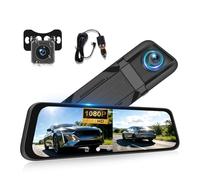 OiLiehu 9.66" IPS Touchscreen Mirror Dash Cam, Smart Rear View Mirror Camera, 1080P Dash Cam Front and Rear, Night Vision, Parking Assist, Loop Record, Exposure Compensation, Adjustable Field of View