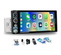 OiLiehu Single Din Car Stereo with Wired CarPlay Android Auto, 6.9" Car Radio 1 Din with Touchscreen, MP5 Multimedia Player with Mirror Link, Bluetooth, FM, USB, Type-C, EQ, SWC, Backup Camera