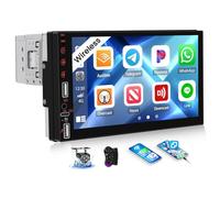 OiLiehu Single Din Car Stereo with Wireless CarPlay Android Auto, 7" Car Radio 1 Din with Touchscreen, MP5 Multimedia Player with Mirror Link, Bluetooth, FM, USB, Type-C, AUX, EQ, SWC, Backup Camera