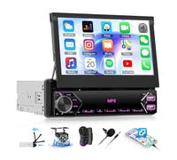 OiLiehu Single Din Touchscreen Car Stereo, 7'' Flip Out 1 Din Car Screen with Bluetooth, Mirror Link, FM Radio, EQ, Steering Wheel Control, AUX-IN, USB/Type-C, Backup Camera, Microphone