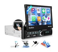 OiLiehu Single Din Touchscreen Car Stereo with Wireless CarPlay Android Auto, 7'' Motorized Flip Out Car Screen with Bluetooth, Mirror Link, FM Radio, EQ, SWC, AUX-IN, 2 USB, TF-Port, Backup Camera