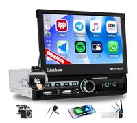 OiLiehu Single Din Touchscreen Car Stereo with Wireless CarPlay Android Auto, 7'' Motorized Flip Out Car Screen with Bluetooth, Mirror Link, FM Radio, EQ, SWC, AUX-IN, 2 USB, TF-Port, Backup Camera