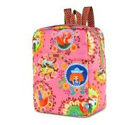 Oilily Bobby Backpack, Pink Floral Pattern with Decorative Print, Geometric Strap Design