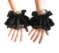 Oilmal Fake Sleeves, Women Fake Hand Sleeves Wrist Cuffs Ruffled Floral Lace Elastic Bracelet Steampunk Wedding Party Prom Clothing Black (White)