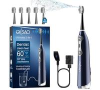 OILSAO 3-in-1 Flossing Toothbrush-Flosses, Vibrates and 60° Oscillates, Electric Toothbrush with Water Flosser Equipe 5 Brush Heads, Up to 99.99% Plaque Removal for Sensitivity, Braces-Blue