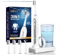 OILSAO Electric Toothbrush with Water Flosser, 40000 VPM Sonic Flossing Toothbrush Combo In One for Adults, 5 Pressure & 3 Modes, Rechargeable for Teeth Cleaning, Plaque Removal, Braces Sensitive Care