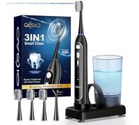 OILSAO Electric Toothbrush with Water Flosser, 40000 VPM Sonic Flossing Toothbrush Combo In One for Adults, 5 Pressure & 3 Modes, Rechargeable for Teeth Cleaning, Plaque Removal, Braces Sensitive Care