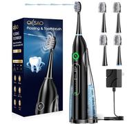 OILSAO Electric Toothbrush with Water Flosser: All-in-One Oral Care with 3 Sonic Cleaning Modes, 5 Flossing Speeds, 4 Brush Heads, Portable for Adults Teeth Cleaning and Plaque Removal,Black
