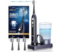 OILSAO Electric Toothbrush with Water Flosser Combo, All in One Sonic Toothbrush with 3 Modes & 5 Flossing Speeds, Rechargeable & Portable for Adult Teeth Cleaning and Plaque Removal, Dark Blue