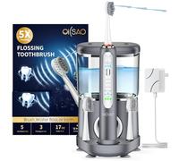 OILSAO Electric Toothbrush with Water Flosser Combo in One, Professional Flossing Toothbrush for Teeth Cleaning and Flossing, Plaque Removal, Rechargeable, 5 Brush Modes & 3 Flossing Speeds, 500ML