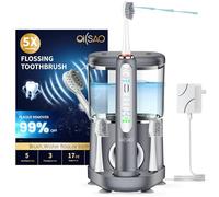 OILSAO Electric Toothbrush with Water Flosser Combo in One, Professional Flossing Toothbrush for Teeth Cleaning and Flossing, Plaque Removal, Rechargeable, 5 Brush Modes & 3 Flossing Speeds, 500ML