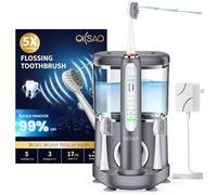 OILSAO Electric Toothbrush with Water Flosser Combo in One, Professional Flossing Toothbrush for Teeth Cleaning and Flossing, Plaque Removal, Rechargeable, 5 Brush Modes & 3 Flossing Speeds, 500ML
