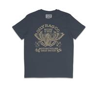 Oily Rag Wheel & Wings Tee, Motorcycle Club Tee, Biker Gifts for Men, Motorbike Enthusiast Gift, 100% Cotton Regular Fit T-Shirt (Denim Blue, M)