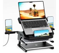 OImaster Laptop Stand for Desk, Phone Stand, Extended Laptops Riser, Elevator, 3 Height Adjustable, Rotatable Base, 10-17 Inches