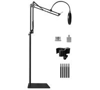 Oimlfus Mic Stand Floor Boom Arm for Blue Yeti, Nano, HyperX QuadCast, Elgato Wave, Fifine, SM7B MV7 and More Mic, Floor Microphone Stand with 3/8" to 5/8" 1/4" Screw, Pop Filter, Mic Clip