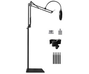 Oimlfus Mic Stand Floor Boom Arm for Blue Yeti, Nano, HyperX QuadCast, Elgato Wave, Fifine, SM7B MV7 and More Mic, Floor Microphone Stand with 3/8" to 5/8" 1/4" Screw, Pop Filter, Mic Clip