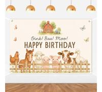 Oink Baa Moo Happy Birthday Backdrop Brown Farm Animals Birthday Party Decorations Barnyard Animal Party Banner for Kids Oink Baa Moo I’m Two Bday Party Supplies 5 * 3ft