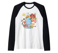 Oink Baa Moo I'm 6 Farm 6th Birthday Kids 6 Yrs Old Party Raglan Baseball Tee