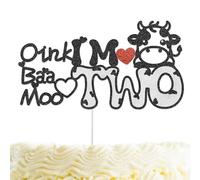 Oink Baa Moo I'm Two Cake Topper - Glitter Oink Baa Moo I'm Two Party Decorations for 2nd Birthday Party Farm Animals Theme Second Birthday Party Supplies