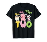Oink Baa Moo Moo I'm Two 2nd Birthday-Cow Sheep Pig Lovers T-Shirt