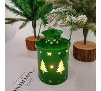 OINRG Christmas Vintage Lantern with Metal led Small Lantern, Decorative Vintage Metallic Holiday Decoration - Festive Rustic Xmas Winter Home Decor (Green)