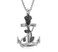 Oinsi Anchor Urn Necklace for Ashes Rose Flower Cremation Jewelry for Men Women Memorial Ashes Keepsake Stainless Steel Human Pet Funeral Ashes Holder Pendant, Diamond